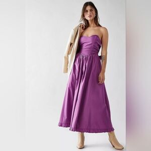 Free People Purple Cohen Poplin Midi Dress S Colorful Cottagecore Fit & Flare